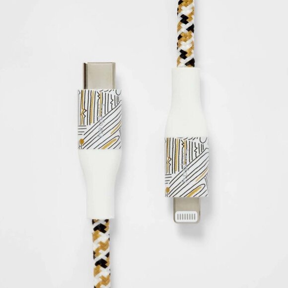 Brand New Heyday Black, Brown & White Colored 6ft. Lightning Cable to USB-C - Picture 1 of 5